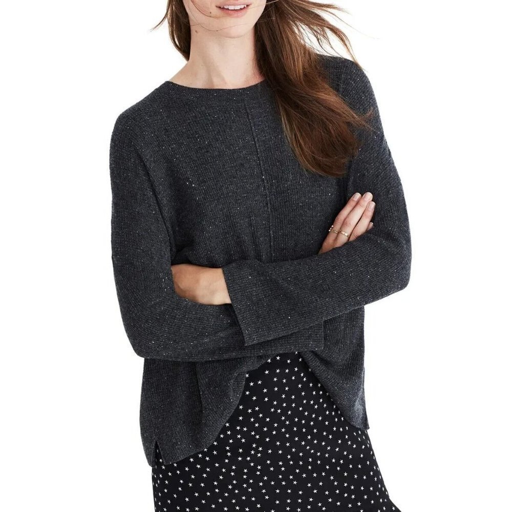Madewell Northroad Pullover Sweater Dark Gray crewneck Merino Wool Blend XS